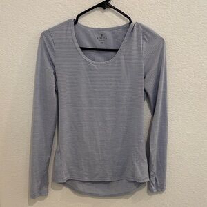 Athleta Light Gray Striped Long Sleeve Scoop Neck Top